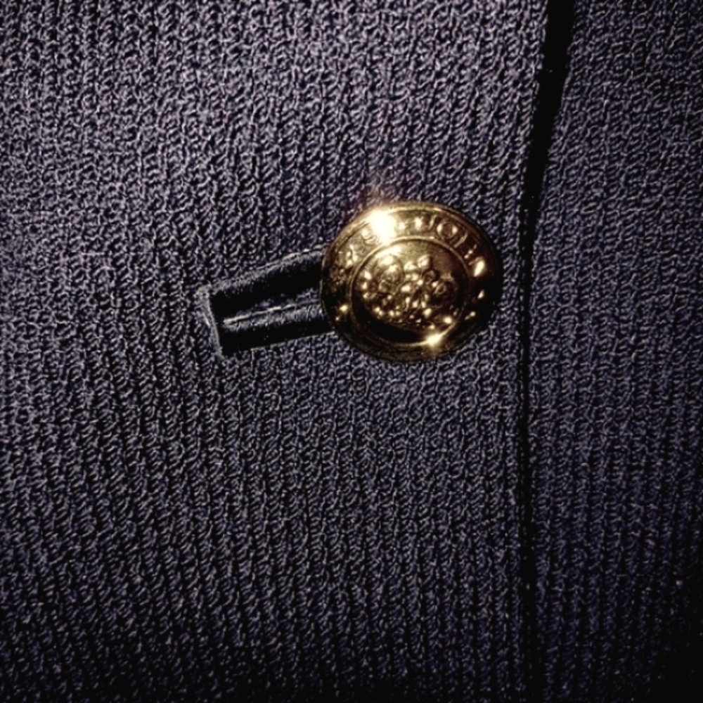 TIMELESS ST JOHN 6 BLACK SANTANA KNIT LOGO COVER BUTTON COLLAR LAPEL SKIRT SUIT - Picture 6 of 7